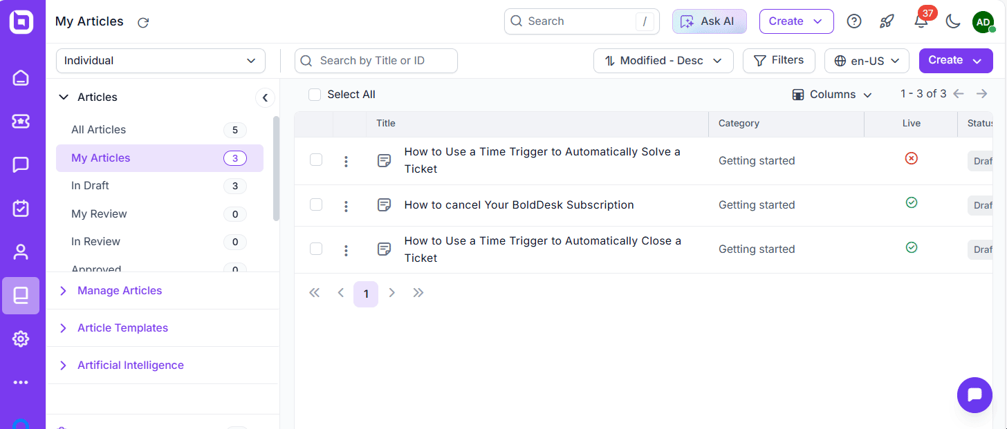Bulk articles update in KB