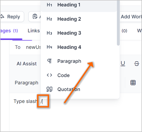 Text editing options when replying a ticket
