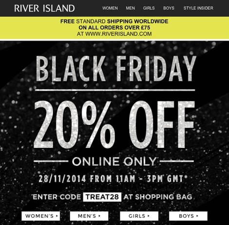 River Island Black Friday Free shipping Deal