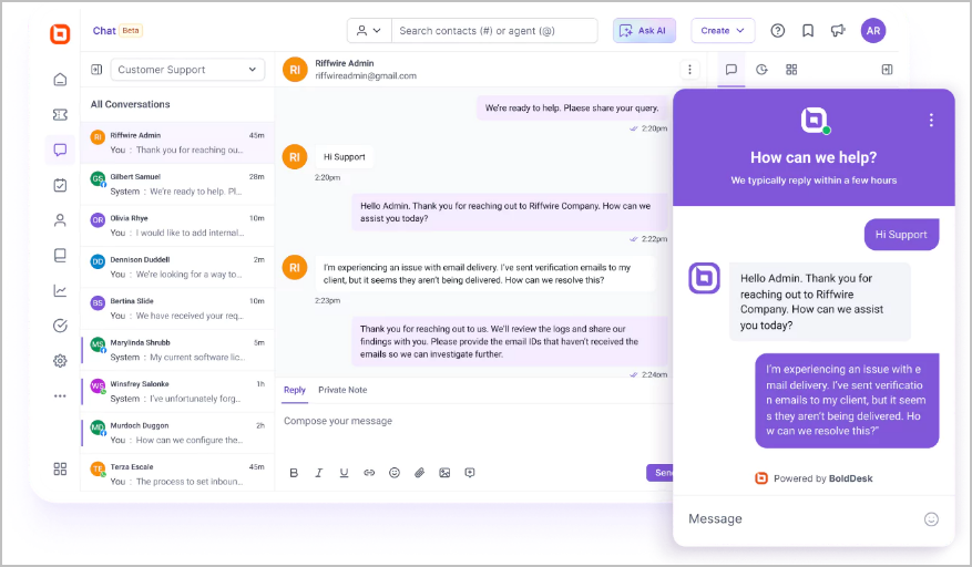 live chat and chatbot
