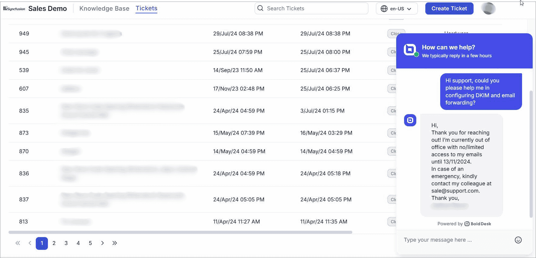 Live chat: Out-of-office message