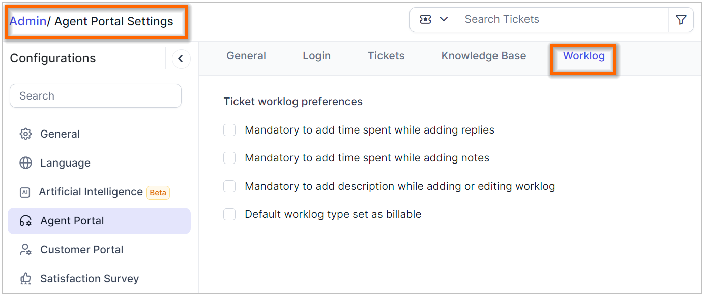 Worklog settings