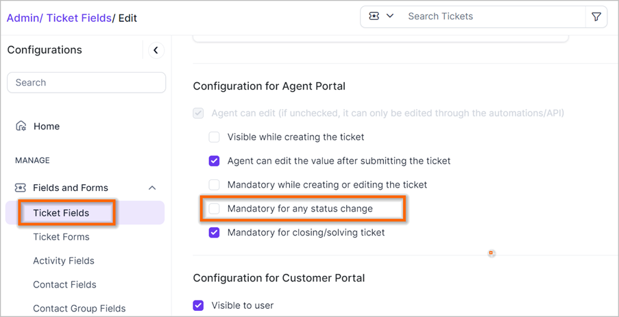 New configuration for ticket fields